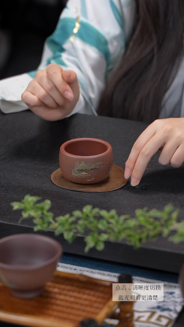 茶杯紫砂老紫泥泥绘主人杯嵇芳老师手作