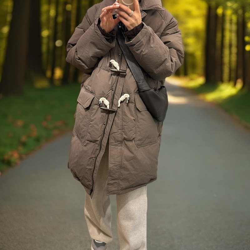 休闲时尚宽松薄款韩版百搭中长款保暖收腰外套毛领加厚短款秋冬