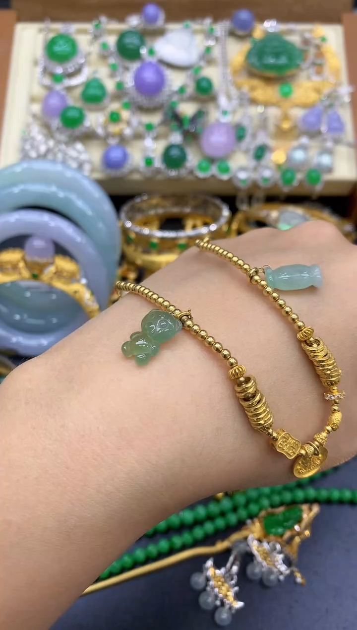 18K金镶嵌手链翡翠175-中国好珍宝