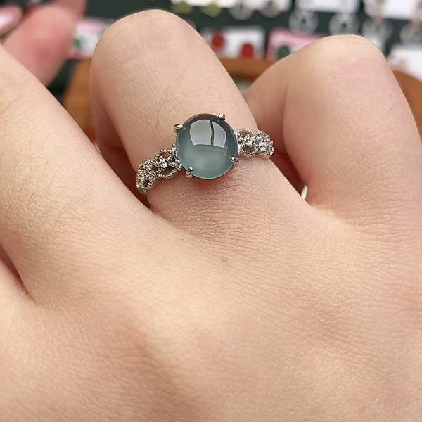 鑫辰珠宝天然A货翡翠银镶嵌设计款开口女戒指时尚百搭