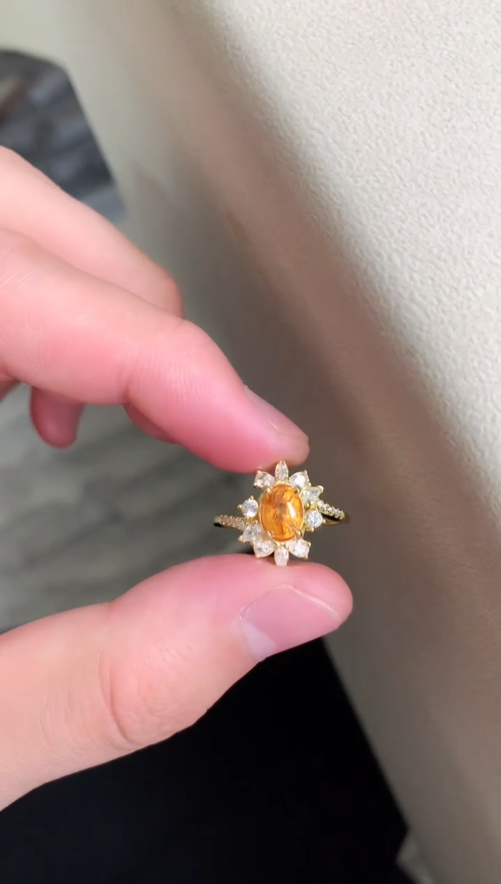 【闪购商品】石榴石（芬达石）戒指银S925镶嵌戒指