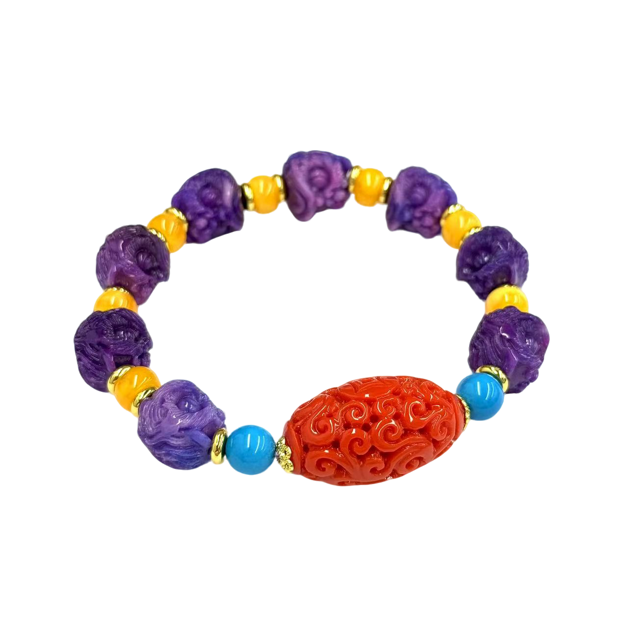 s1332-复古设计款紫俱来玛瑙醒狮回纹手串-赠礼盒