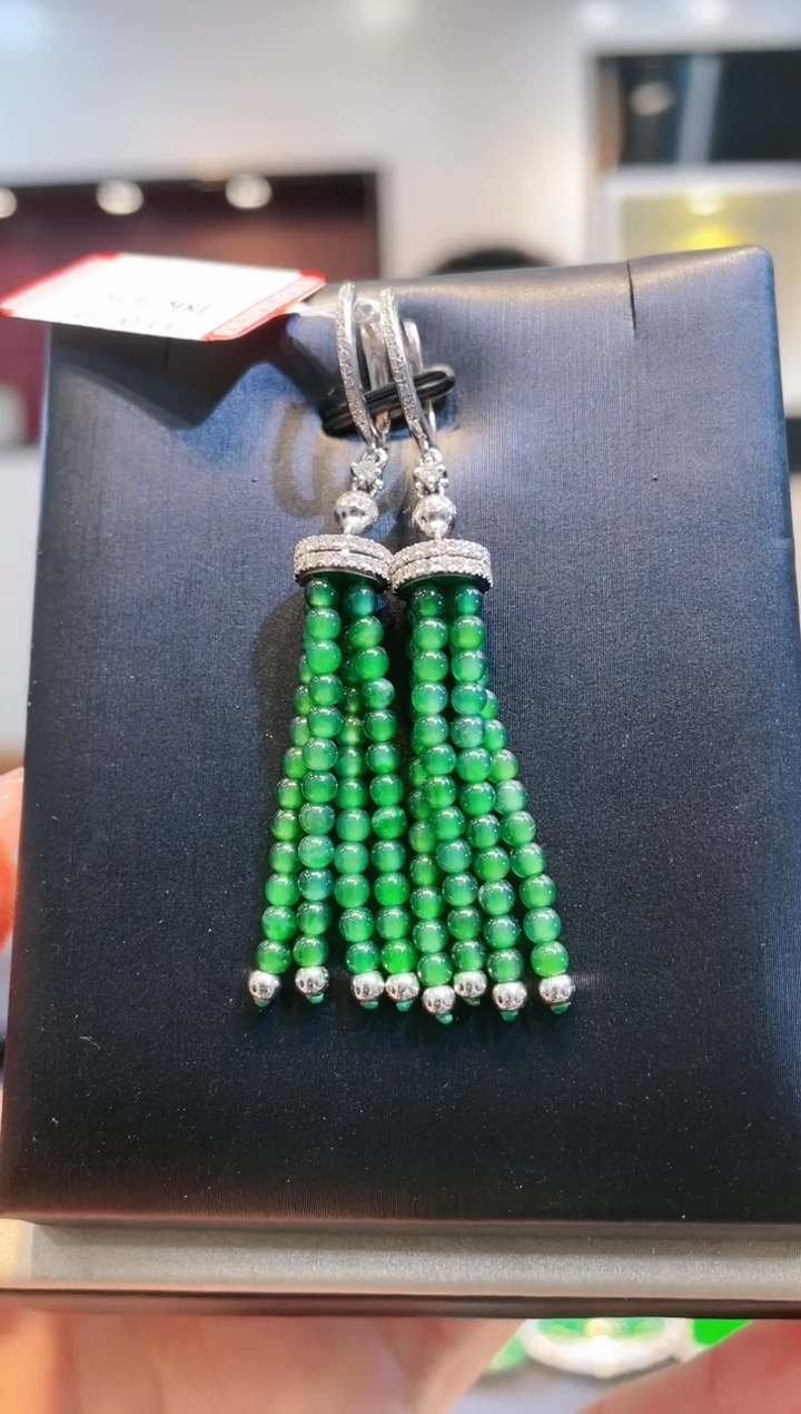 【闪购商品】翡翠颈饰18K金镶嵌A62天然A货翡翠小米珠耳饰