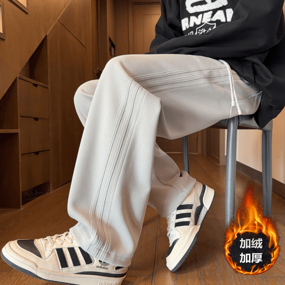 美式潮流卫裤男生加绒裤子秋冬季加厚百搭青少年运动休闲垂感长裤