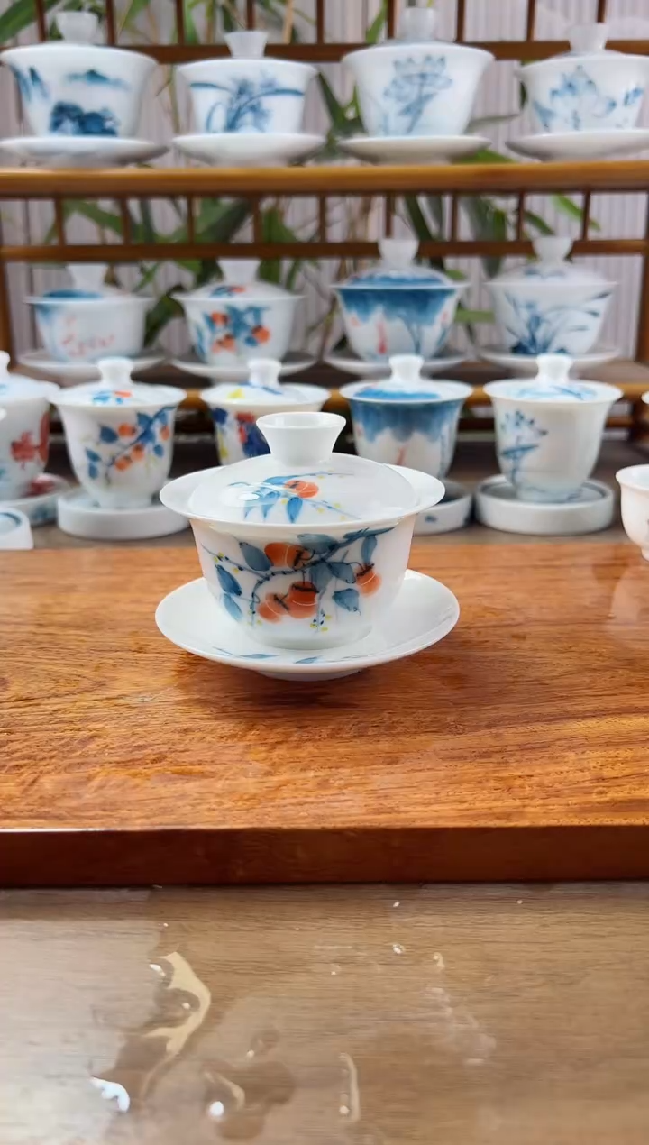 微瑕柿子130ml三才盖碗