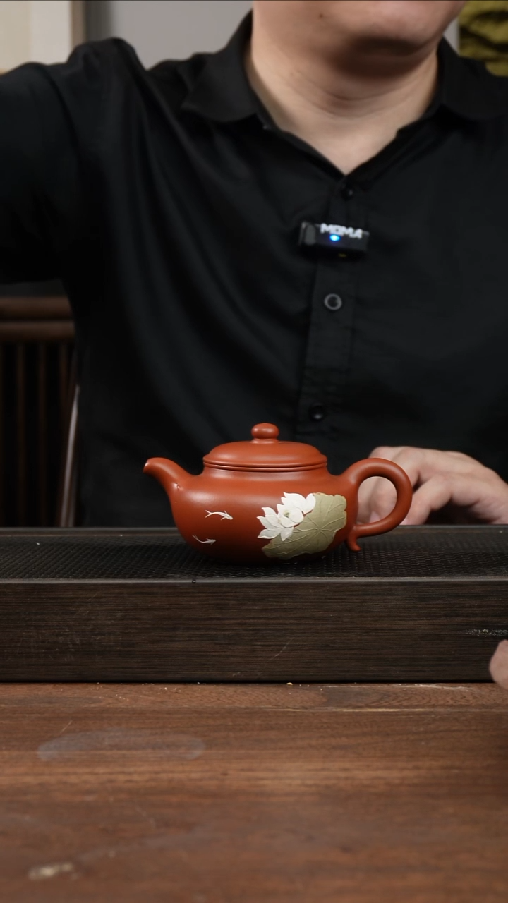 茶杯紫砂张****装全手朱泥仿古    堆绘莲花    220CC  