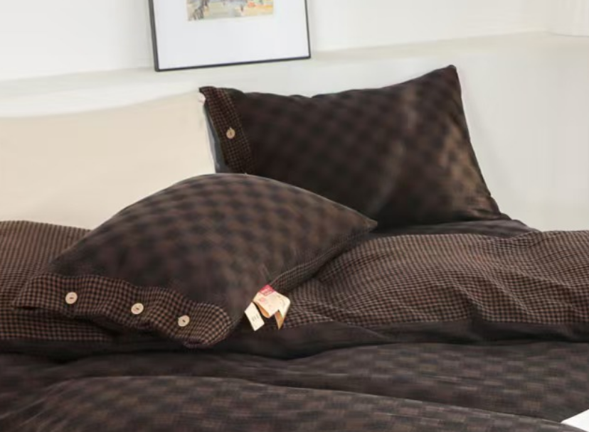 【北奈かわ会社】高端定制纯棉双层纱枕套一对装梦思林深咖