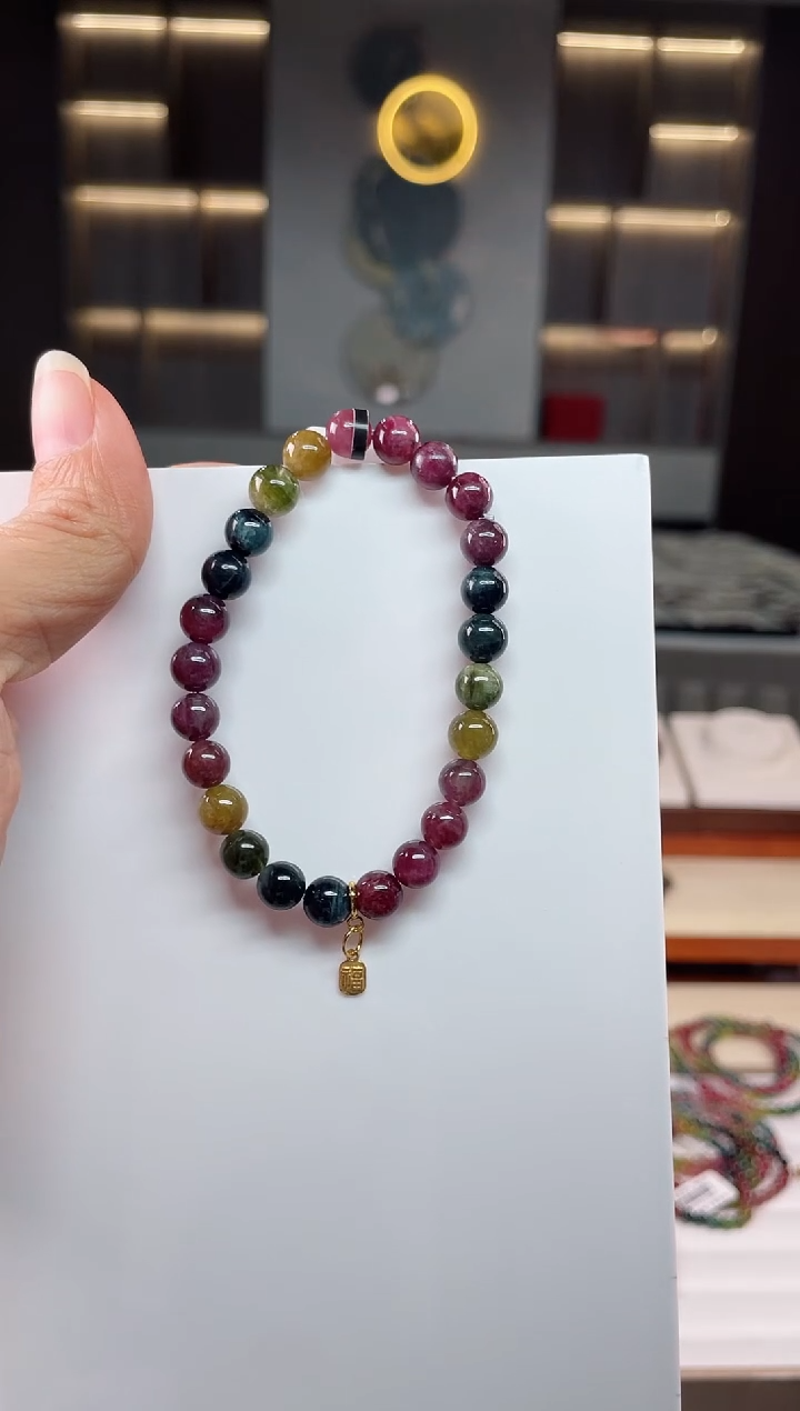未镶嵌老矿碧玺彩虹单圈手串7mm+碧玺（多样性发一条）Q