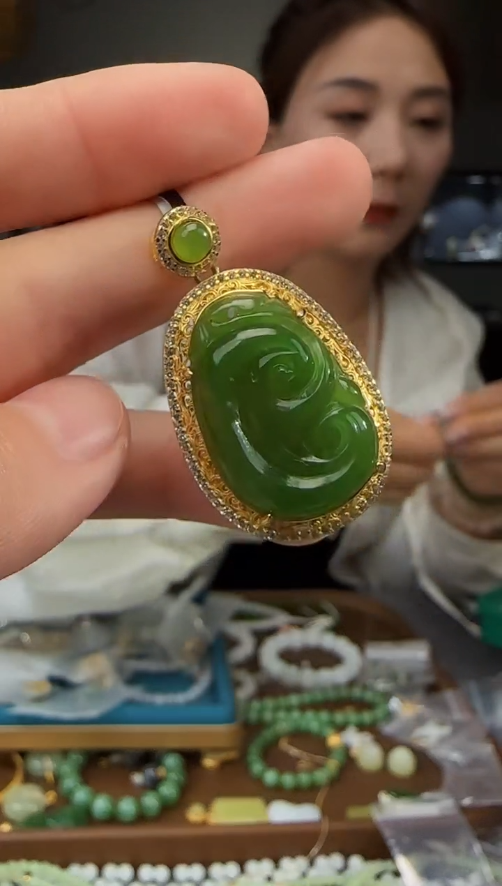 和田玉银S925镶嵌吊坠(不含链)1