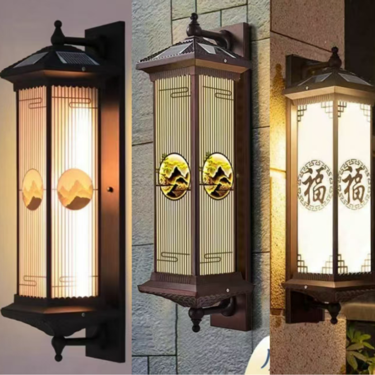 【买一送一】太阳能户外壁灯新中式别墅庭院走廊防水罗马柱壁挂灯