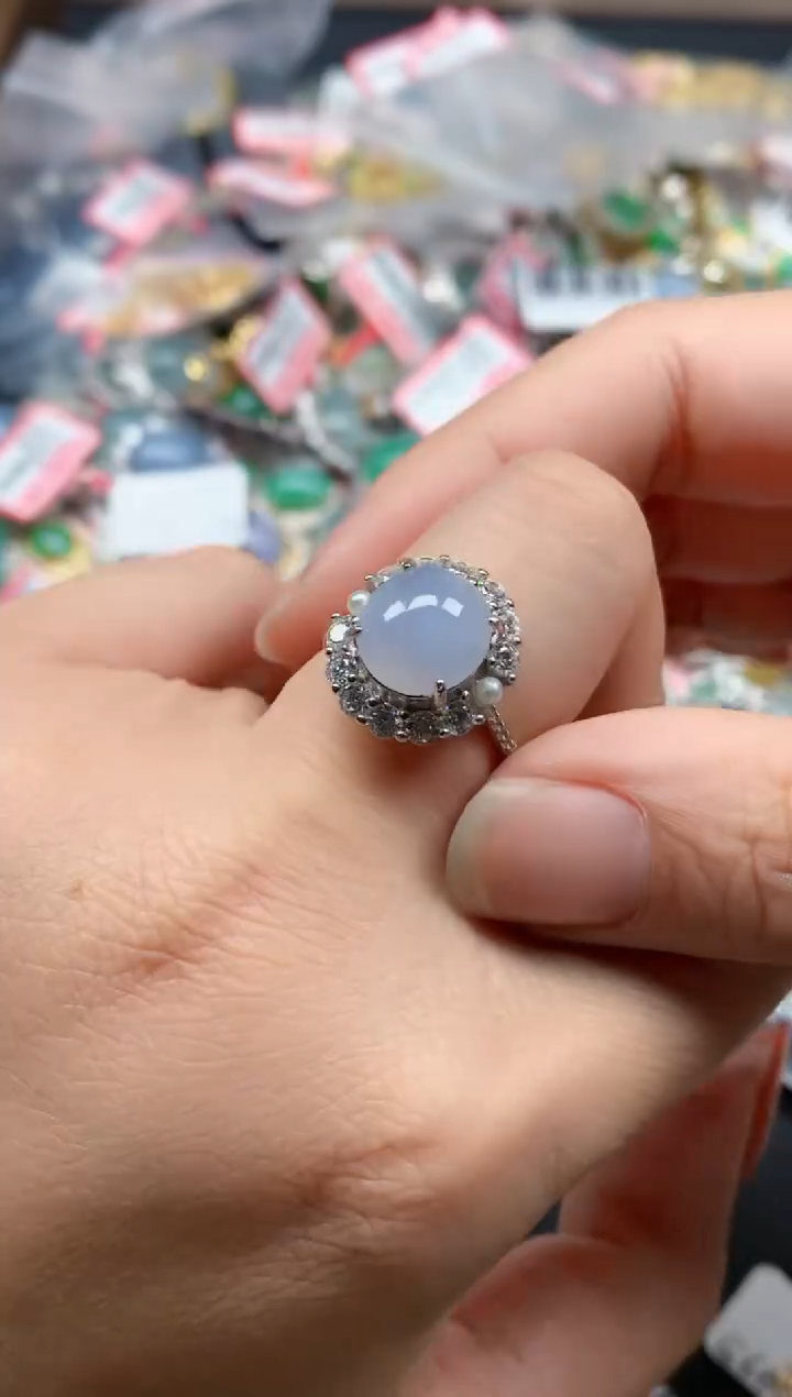 银S925镶嵌戒指翡翠天然A货缅甸翡翠