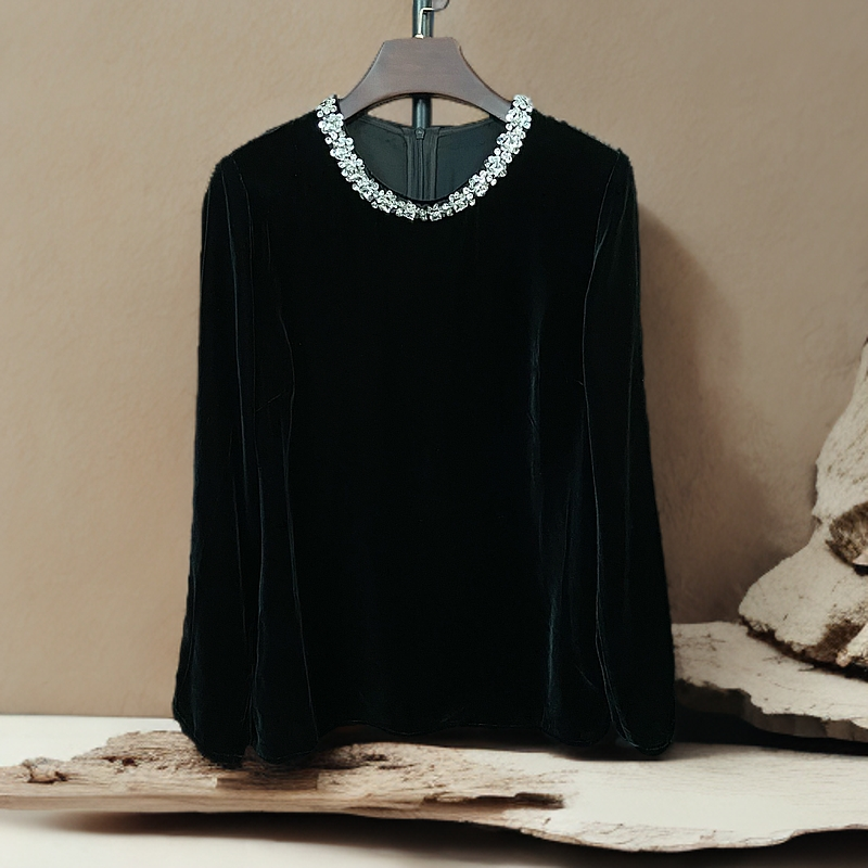 断码福利桑蚕丝真丝丝绒时尚百搭高贵大气钉珠上衣1061