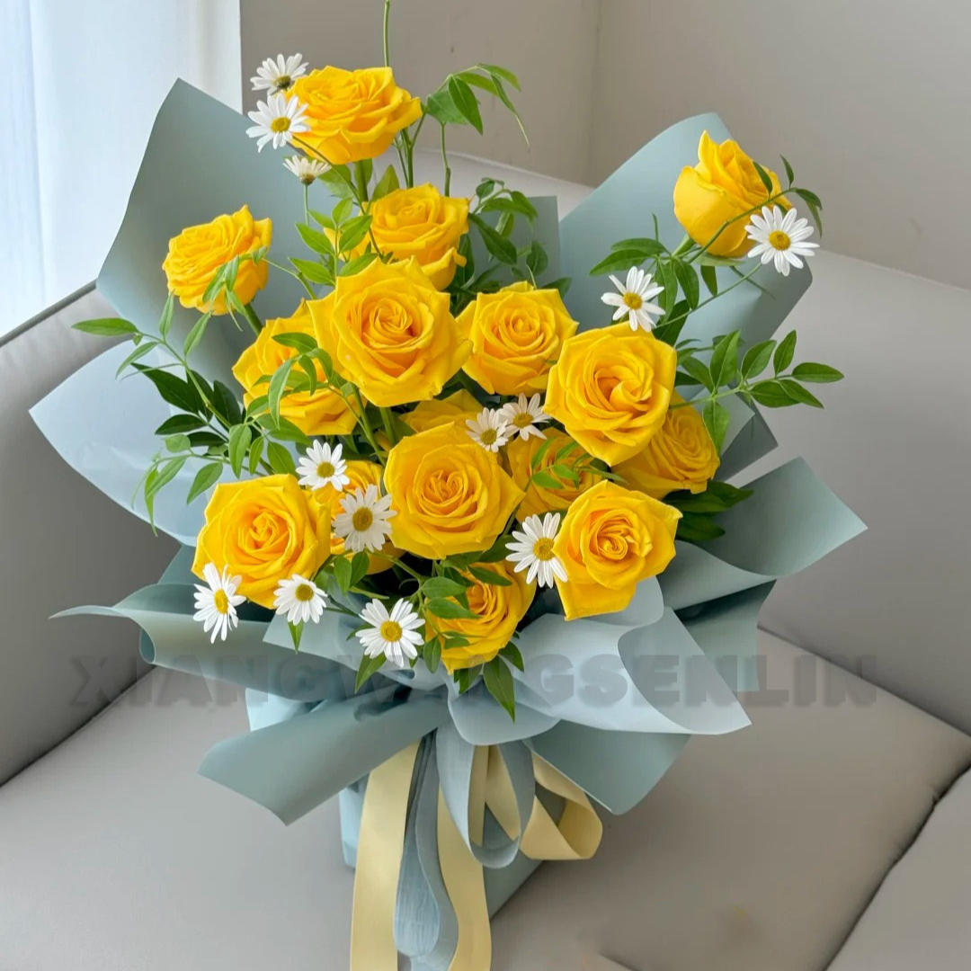 【果味VC】16朵黄玫瑰混搭2025新款高端花束鲜花小时达生日节日纪念日约会见面送女友老婆闺蜜同城花店送花上门