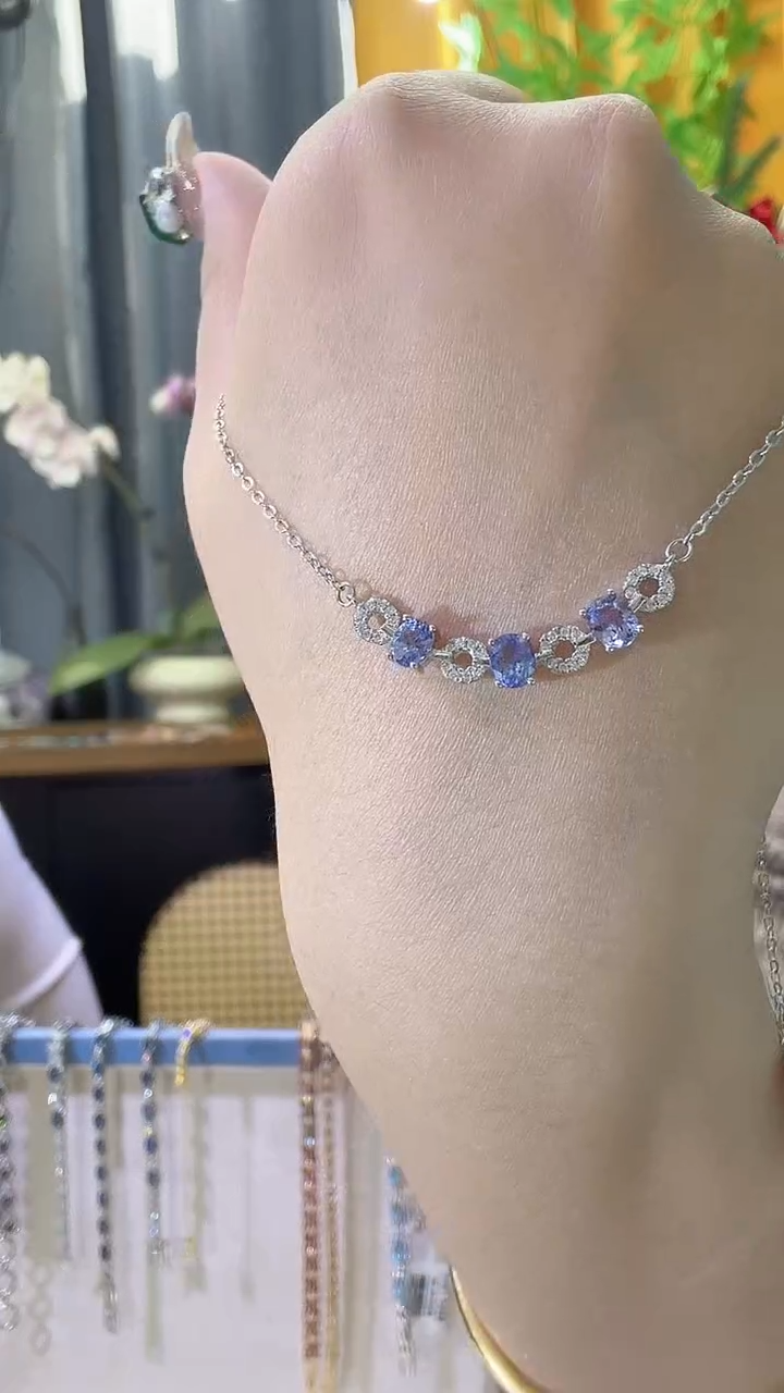 颈饰银S925镶嵌坦桑石坦桑石项链