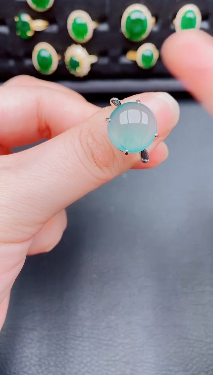 【闪购商品】翡翠戒指银S925镶嵌天然a货翡翠237