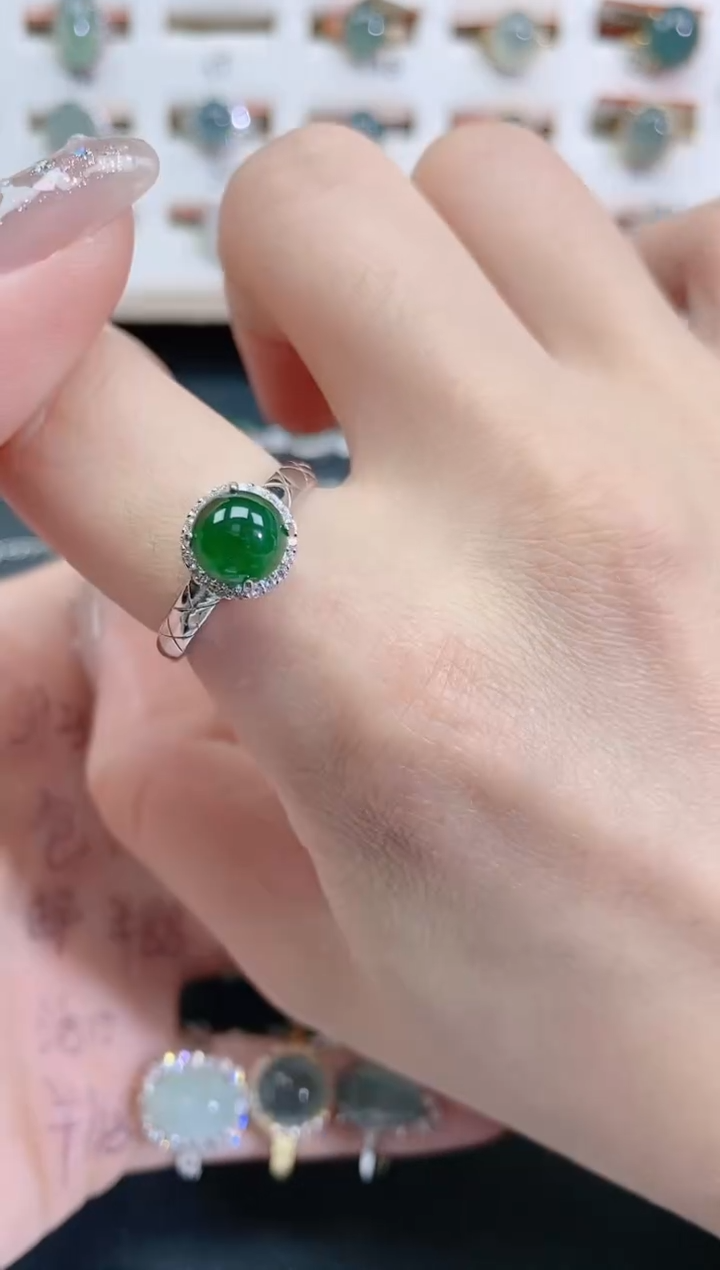 银S925镶嵌戒指翡翠天然翡翠