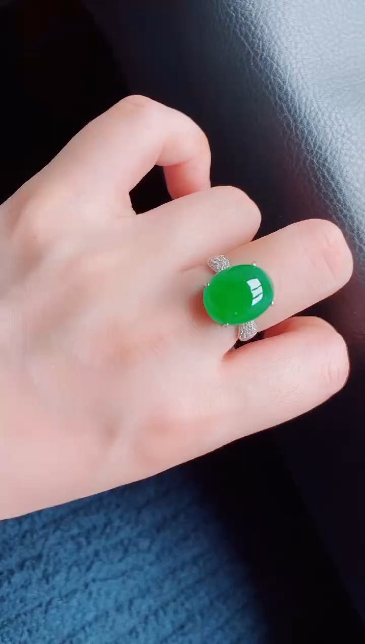【闪购商品】翡翠戒指银S925镶嵌天然a货翡翠235