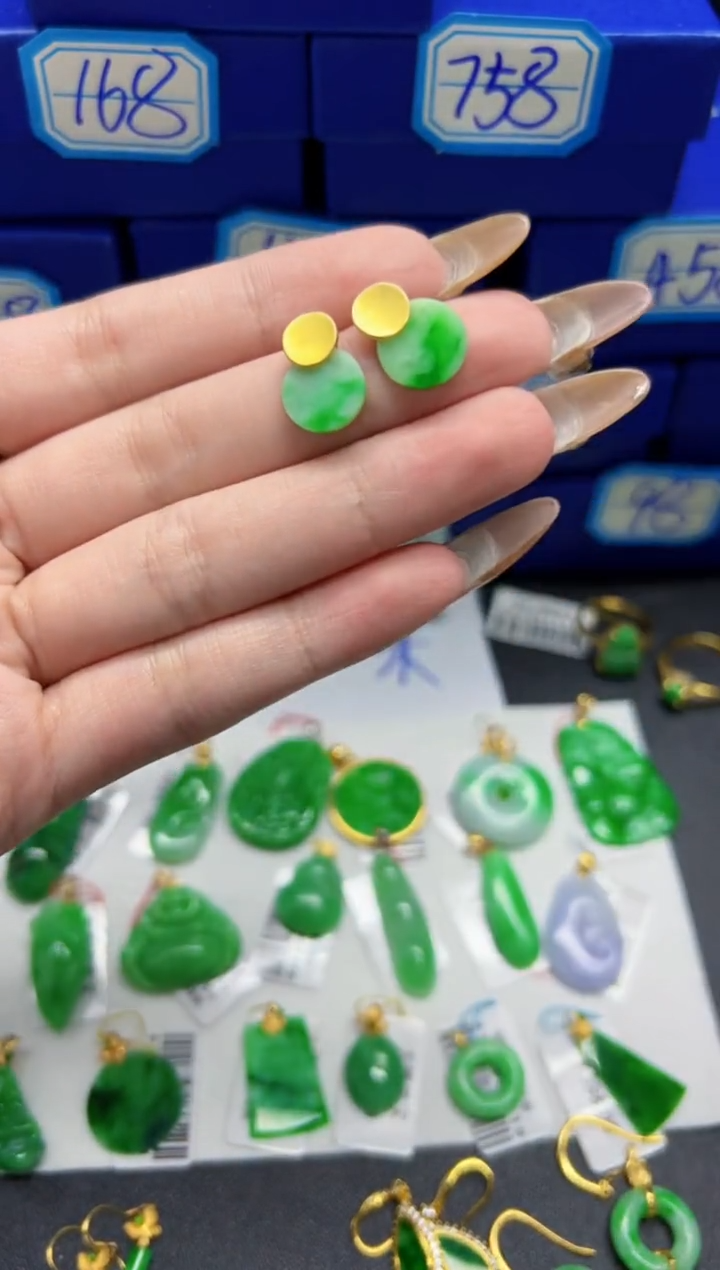 【闪购商品】翡翠耳饰银S925镶嵌Y缅料A货/支持复检/一件