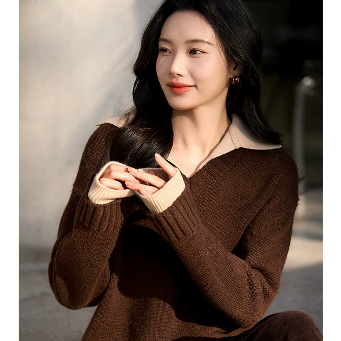 笑涵阁 2025年春季新品假两件设计感宽松毛衣ZYH765694VG