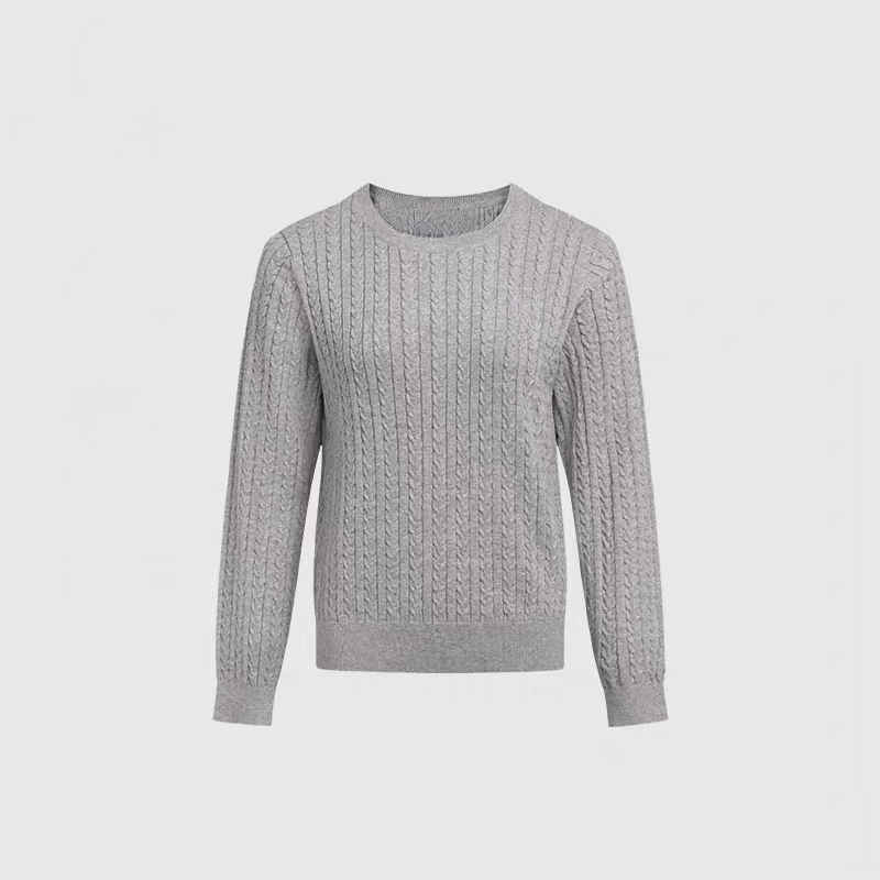 2044【优质长绒棉】修身绞花毛衣秋季休闲保暖圆领打底衫线衣女