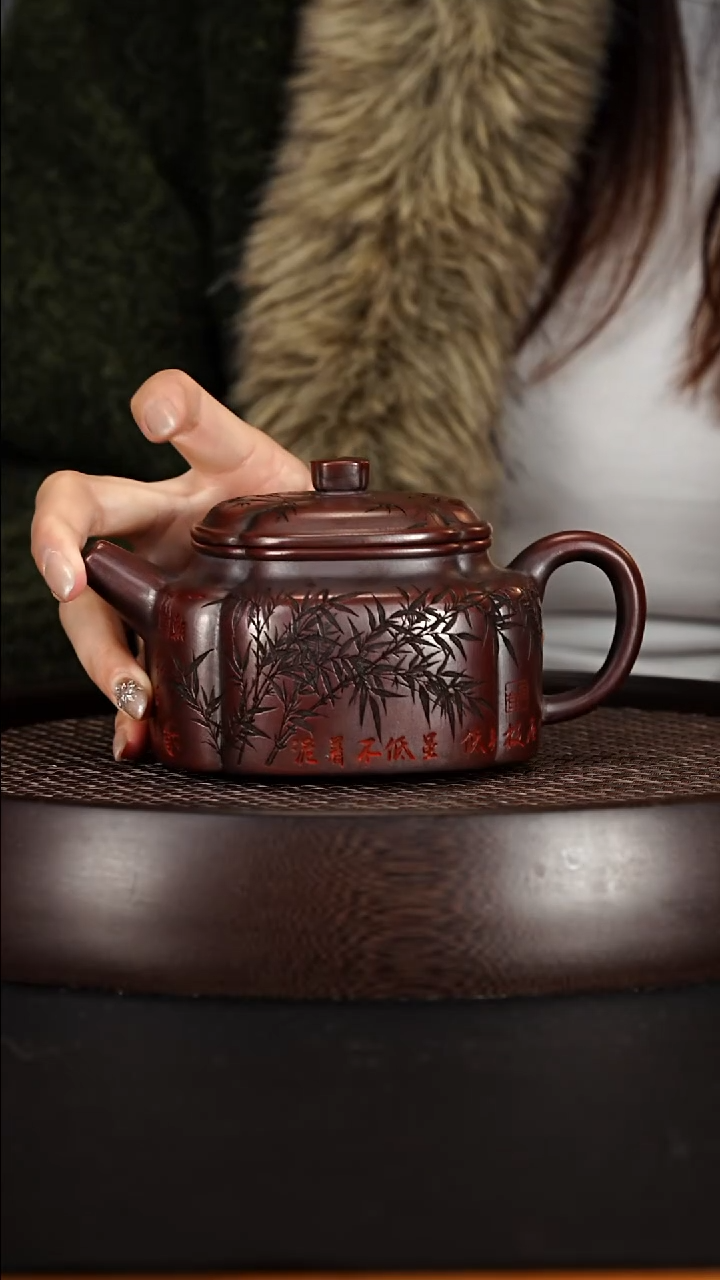 茶壶紫砂龙山古乌泥柴烧筋纹德中350cc