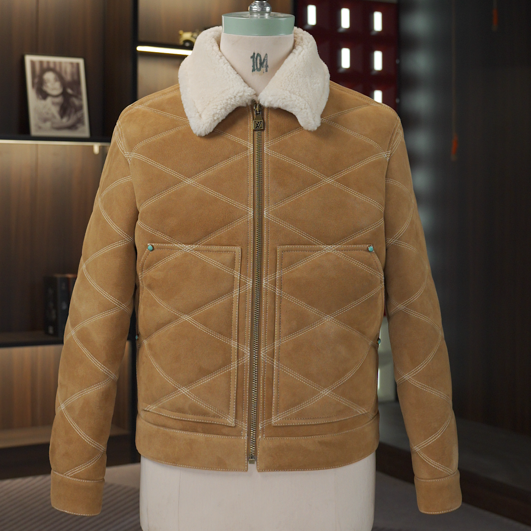 【美拉德棕】西班牙拉贡男士外套25年新款皮毛一体刺绣工装夹克