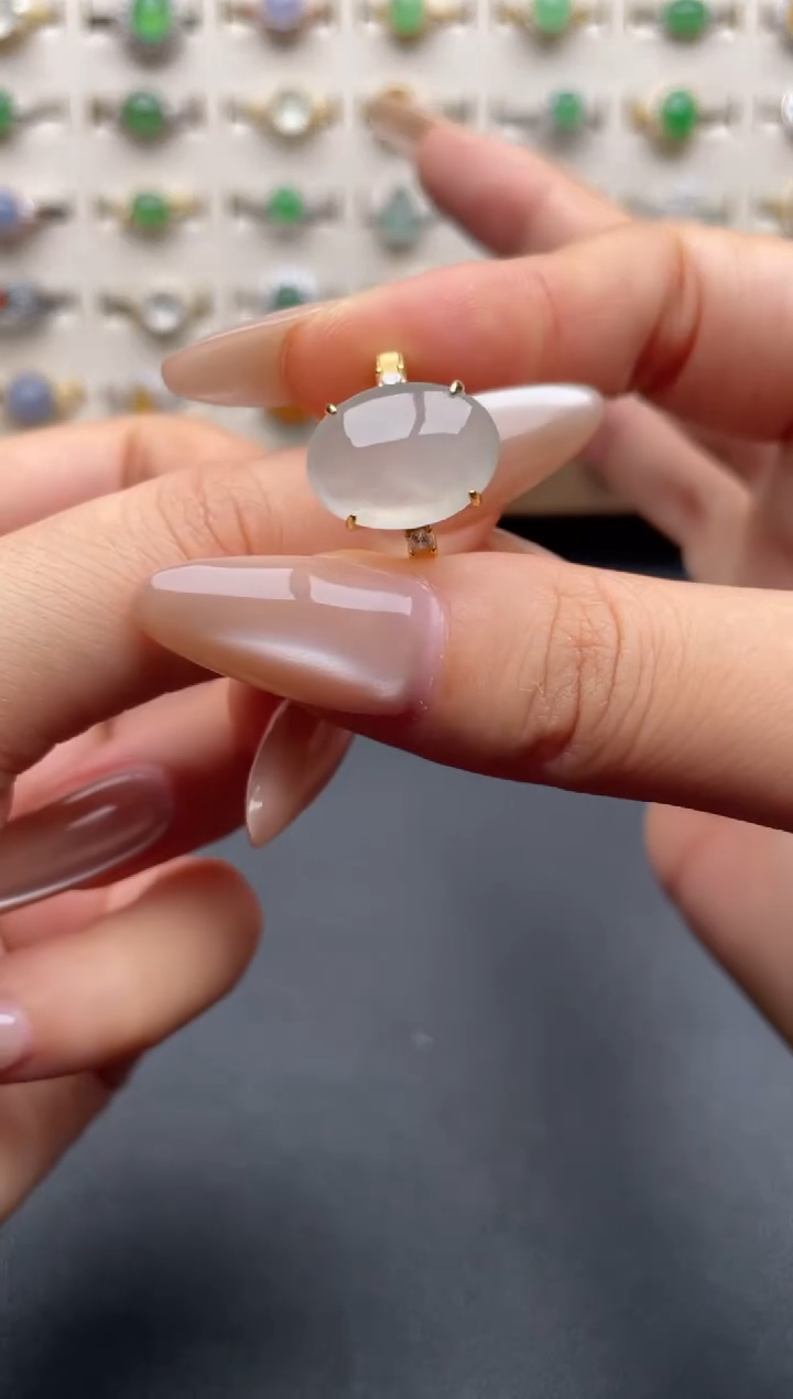 银S925镶嵌戒指翡翠一物一证一礼盒