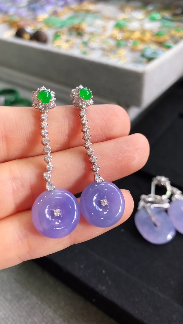 【闪购商品】翡翠耳饰18K金镶嵌耳饰