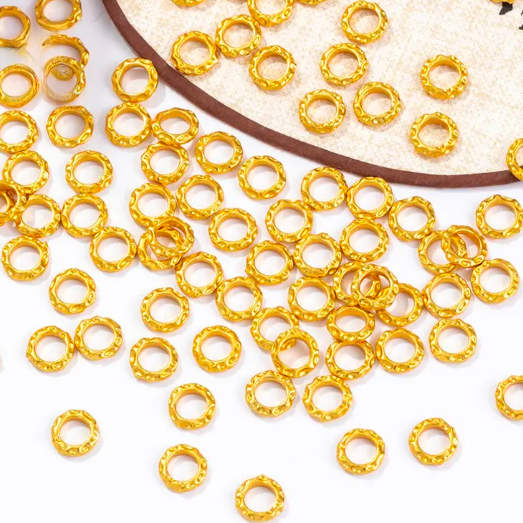 【质检发货】18K金锤纹盘缠配件（1颗） 卡约7mm（拍30颗起送合金手绳）