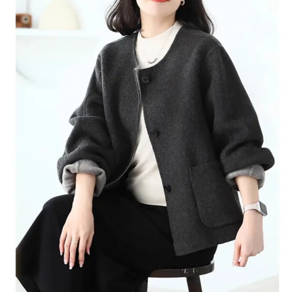 2025秋冬新款AB双面双色赫本风短款大衣女外套小个子穿搭