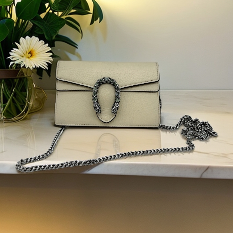 95新 GUCCI/古驰 白色酒神 mini链条包1496 4351