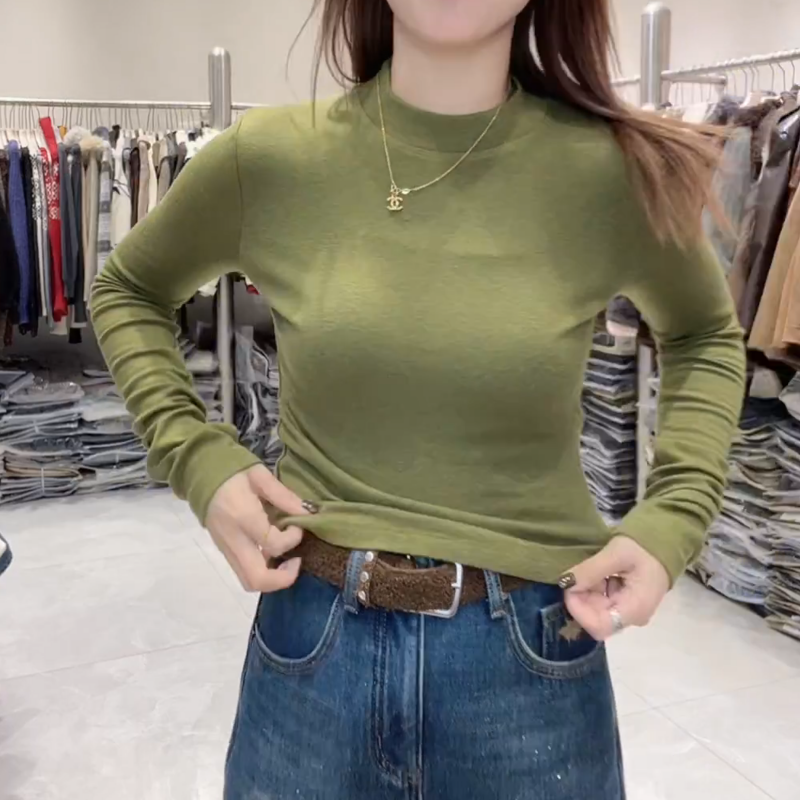 2026秋冬新款百搭时尚显瘦半领厚款磨毛打底T恤上衣LK2509270