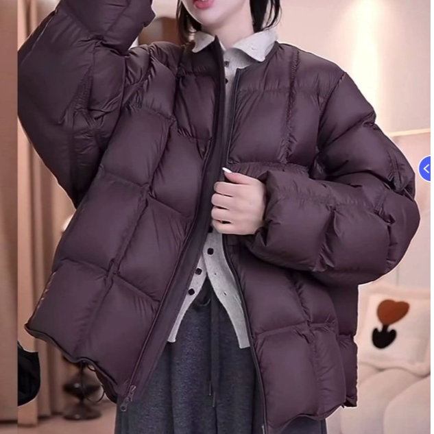 【依秀优品坊】咖色圆领棉服女冬季2024新款宽松高级感格子外套