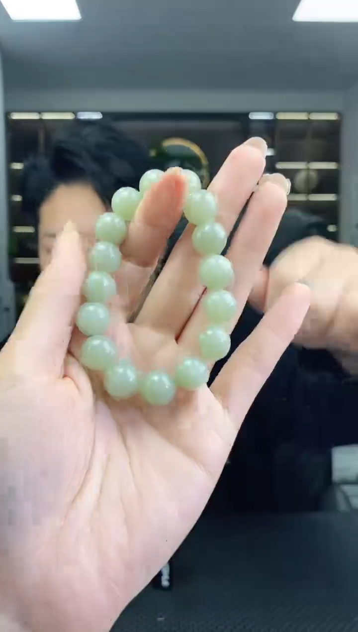 颈饰未镶嵌和田玉清白圆珠卡12手串