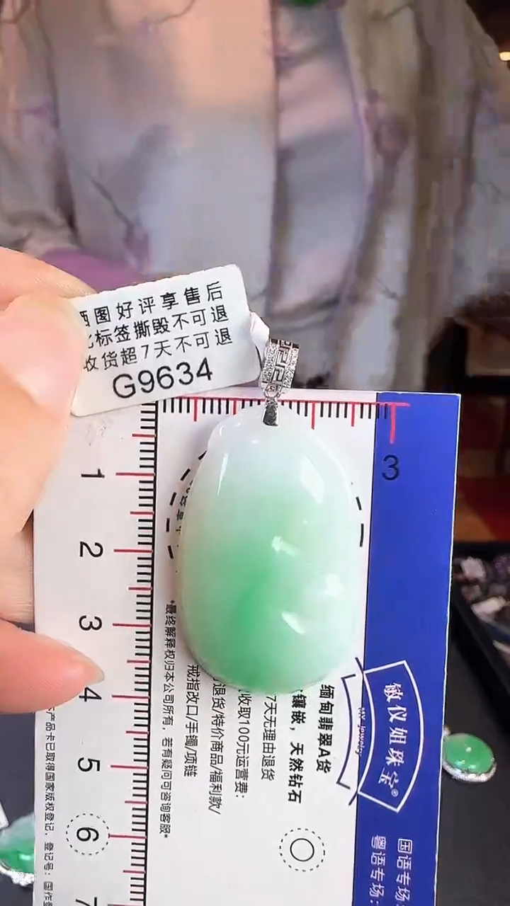 【闪购商品】翡翠颈饰18K金镶嵌G9634飘绿如意