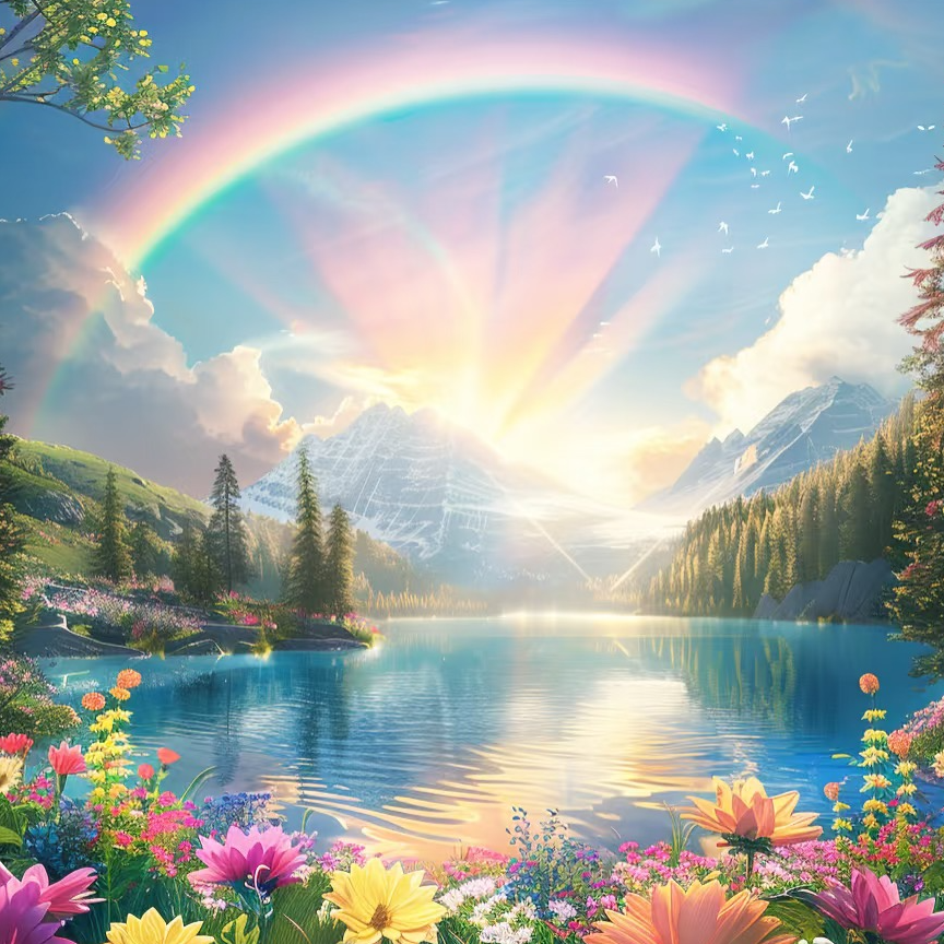 2025抖音特惠 彩虹蓝天白云霞光林木鲜花湖泊 照片