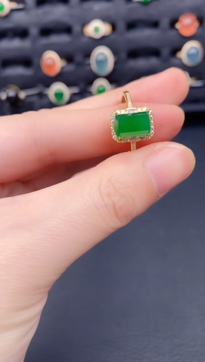 银S925镶嵌戒指翡翠天然a货翡翠113