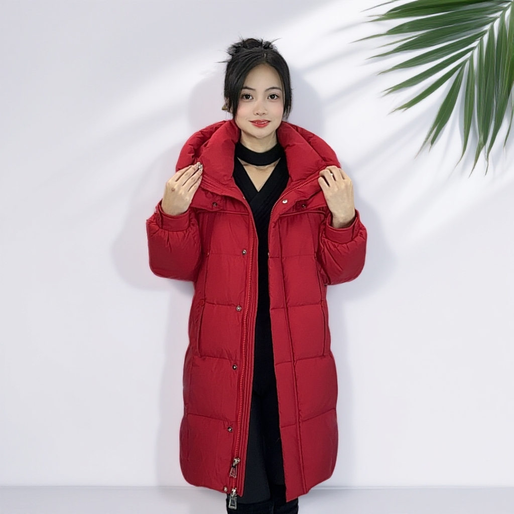 羽绒服中长款长款合格品女宽松型冬季女士连帽92510