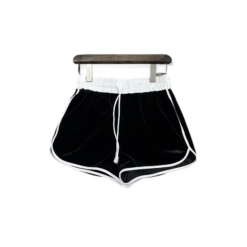 0813黑色丝绒百搭休闲短裤