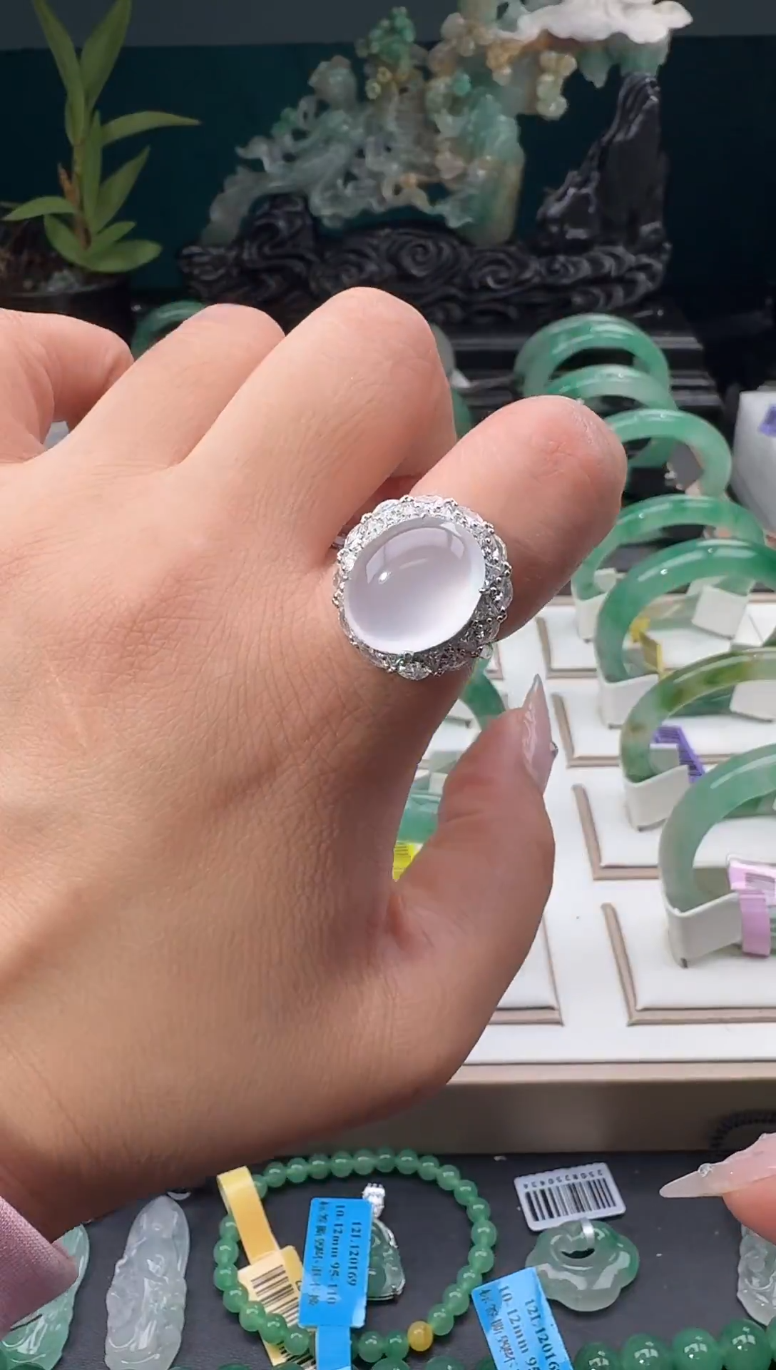 银S925镶嵌戒指石英质玉戒指