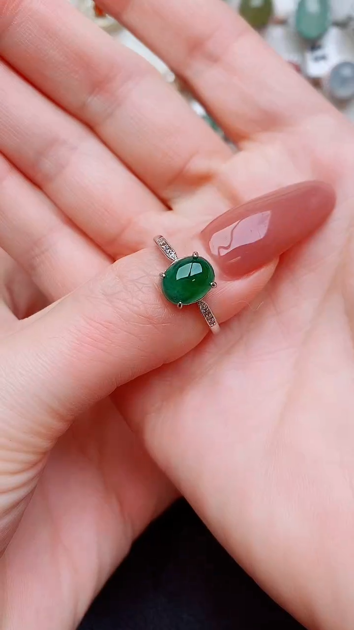 银S925镶嵌戒指翡翠墨**奶...