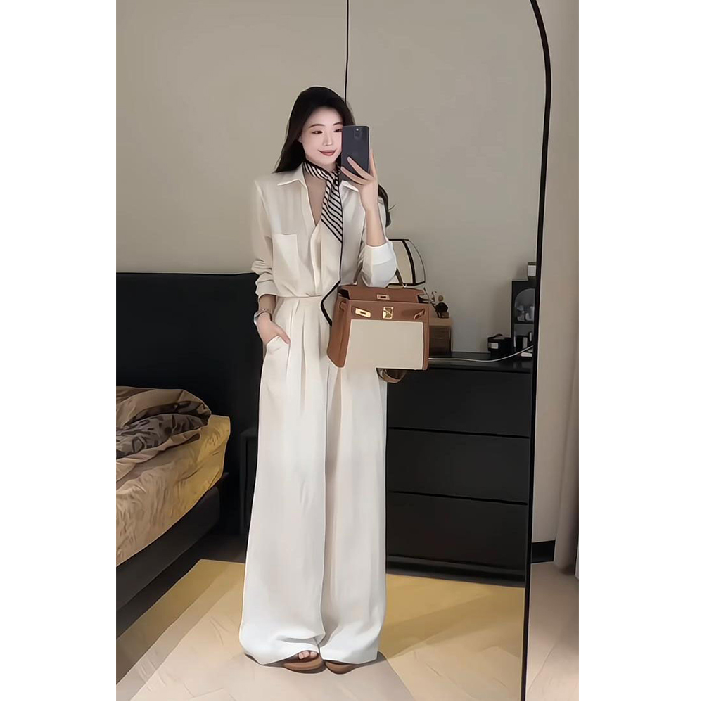 高级感气质轻熟御姐白色阔腿裤女春夏新款法式宽松垂感显瘦长裤