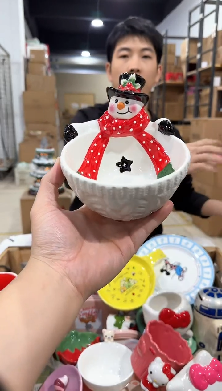 瓷片原盒雪人碗 