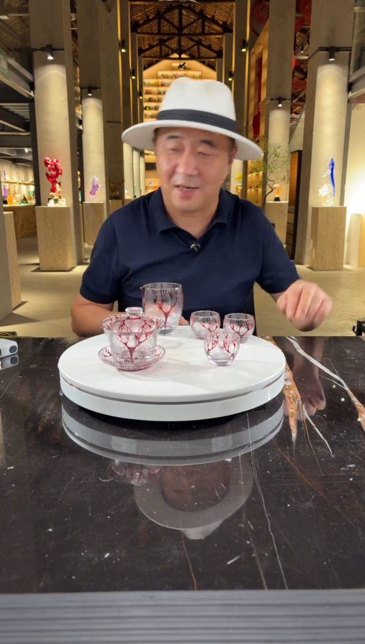 摆件红色树水晶琉璃茶具