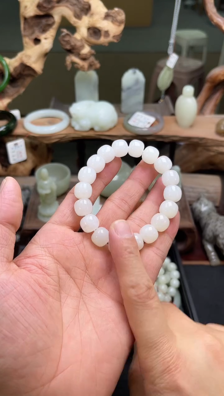 和田玉未镶嵌手串卡12+天泰白玉老型