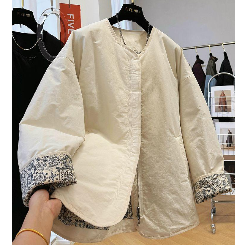 {运补5}高级复古别致独特圆领棉服女秋冬慵懒松弛感棉衣外套