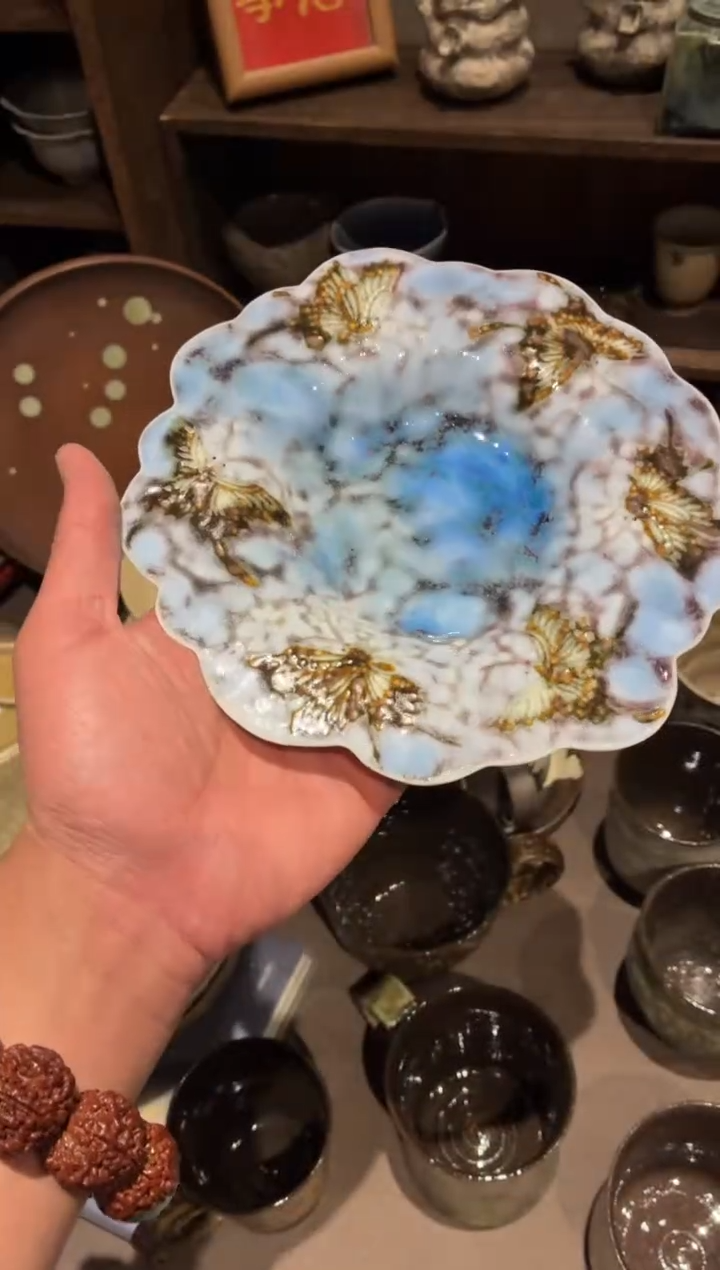 瓷片7 寸手绘蝴蝶茶点盘（福利款）