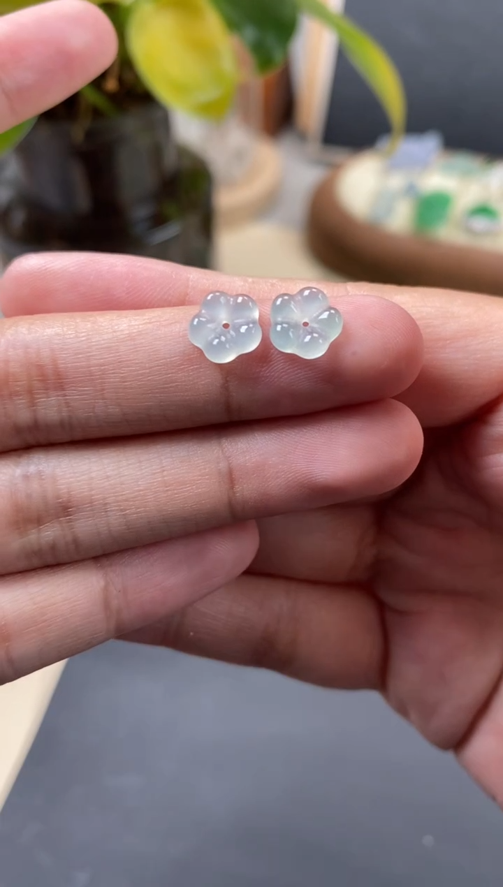 翡翠未镶嵌颈饰翡翠冰晴花花一对