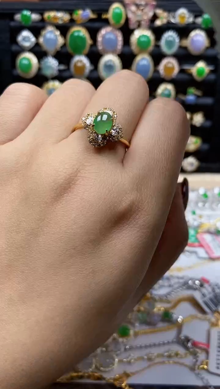 银S925镶嵌戒指翡翠9624