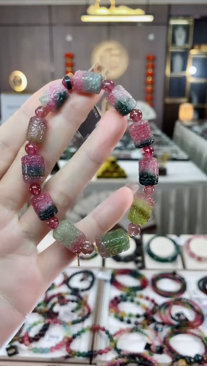 西瓜桶珠单圈手串未镶嵌碧玺一物一证dan
